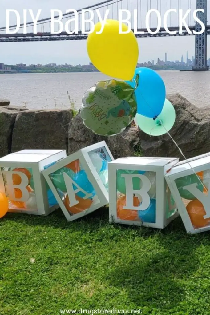 best diy idea for baby shower decorations - baby blocks with balloons